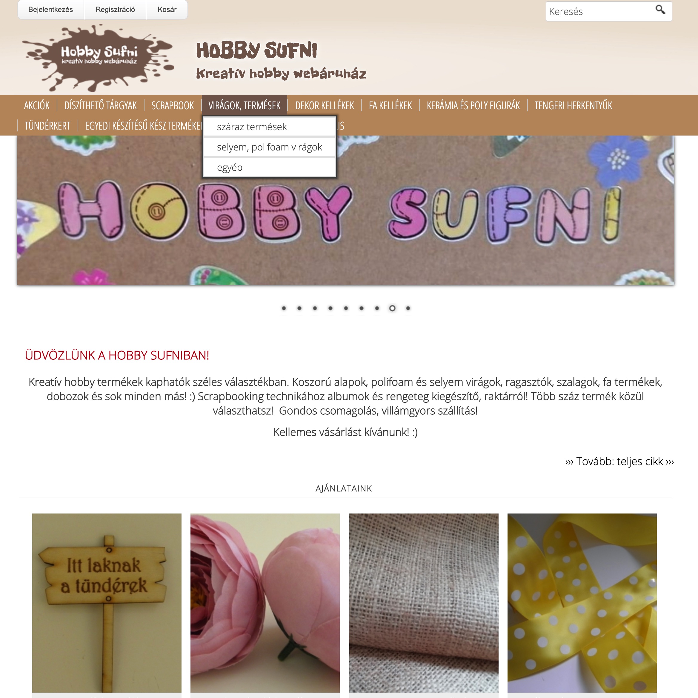 Kreatív, hobby termékek webáruház készítése