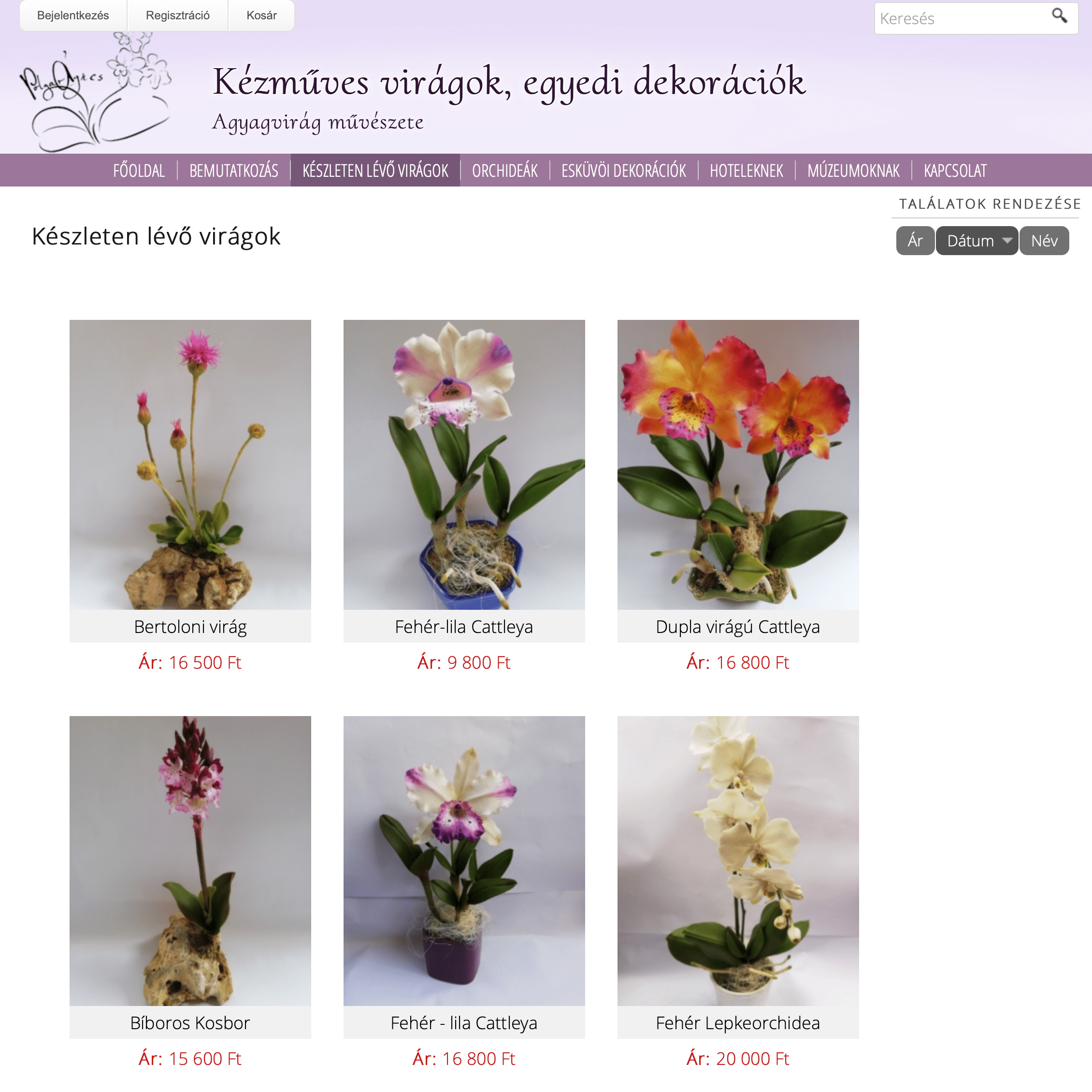 Kézműves virág, egyedi dekorációs webshop készítés