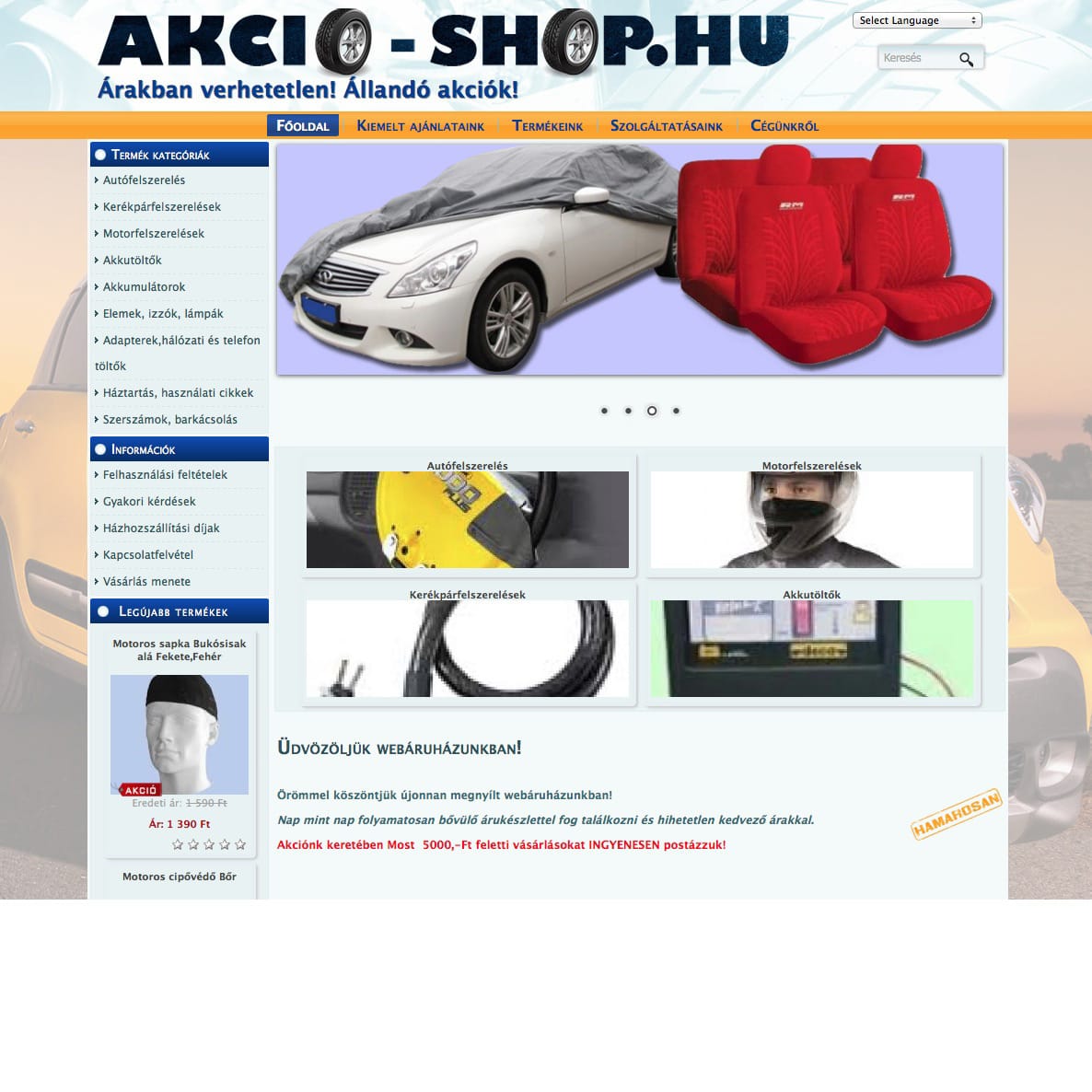 autóalkatrészek és kegészítők webáruháza