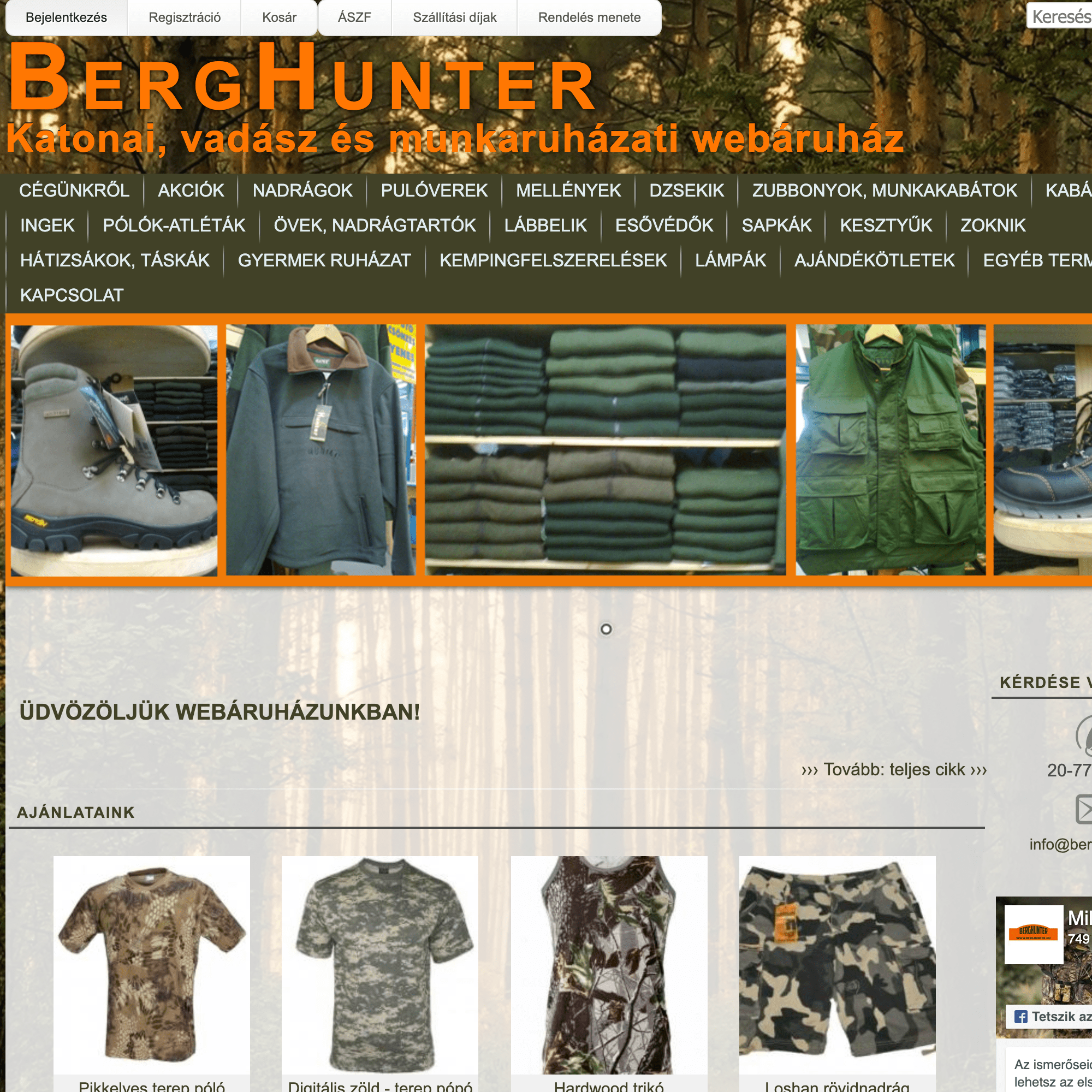 Katonai, vadász és munkaruha webáruház készítés