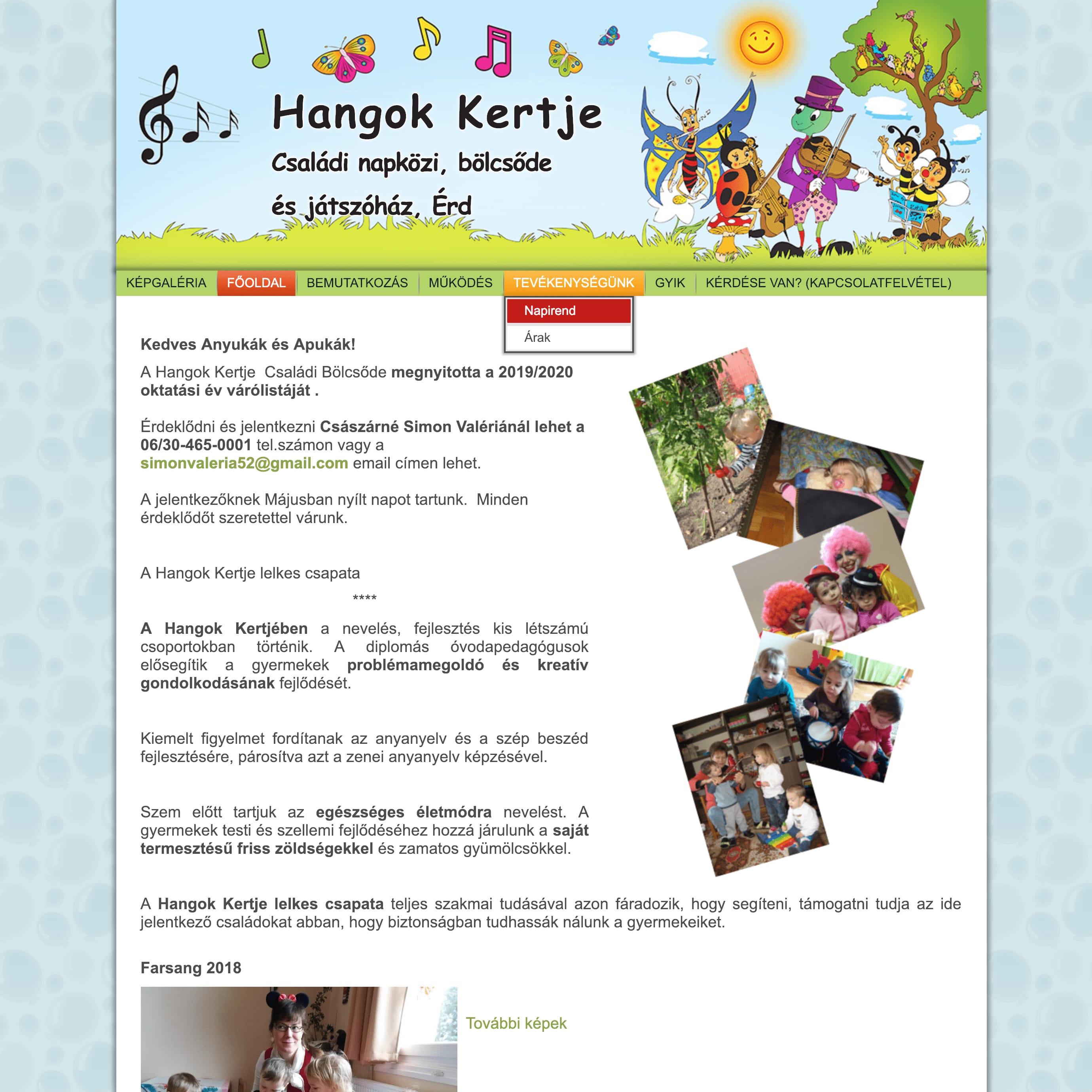 Családi napközi, bölcsöde weboldal készítés