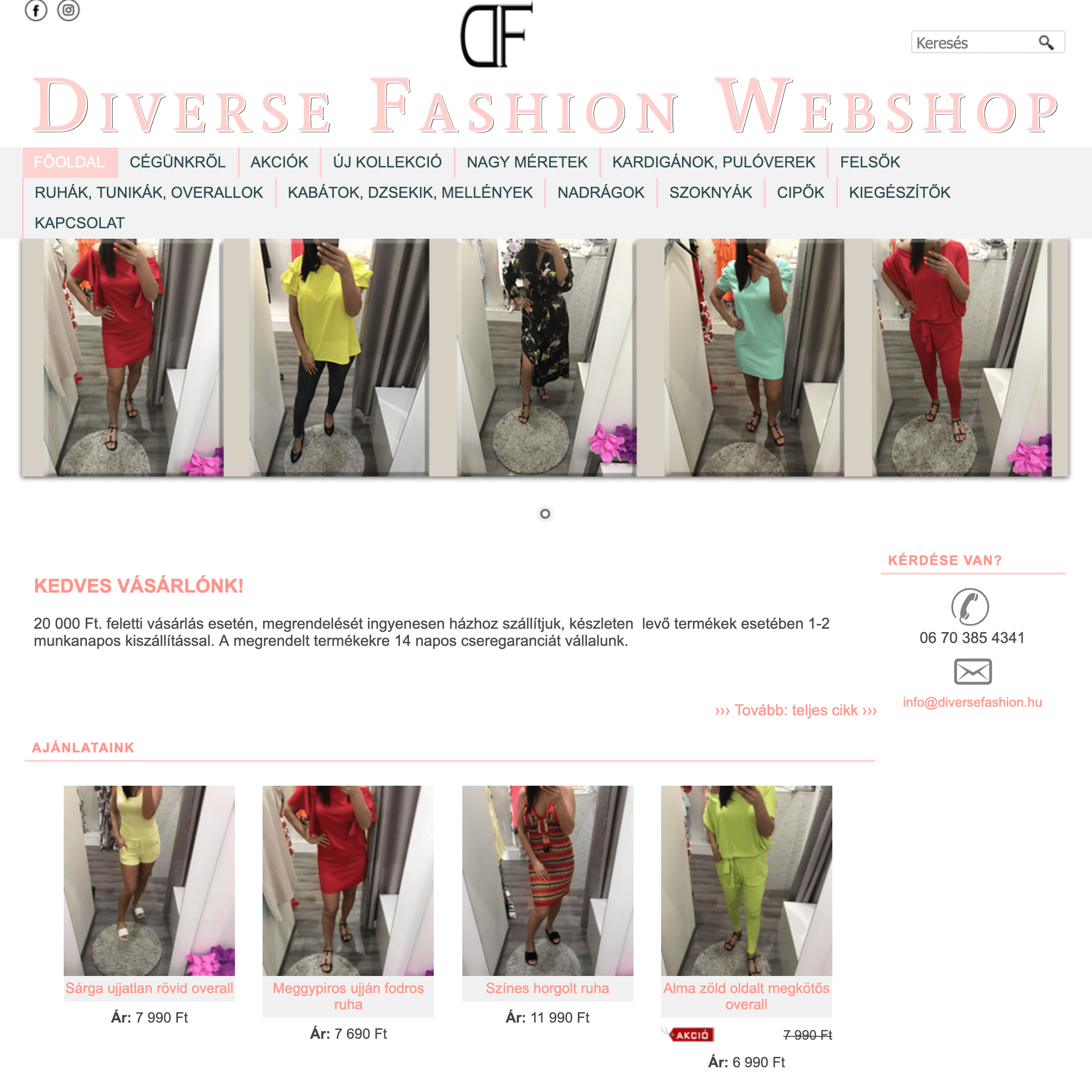 Diversefashion ruha webáruház készítés