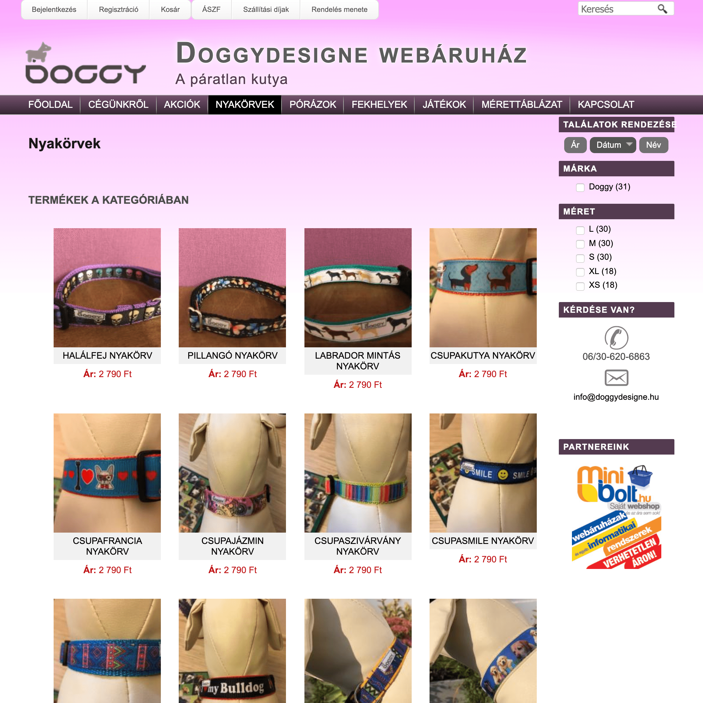 Kutyaruhákat árusító webáruház készítés