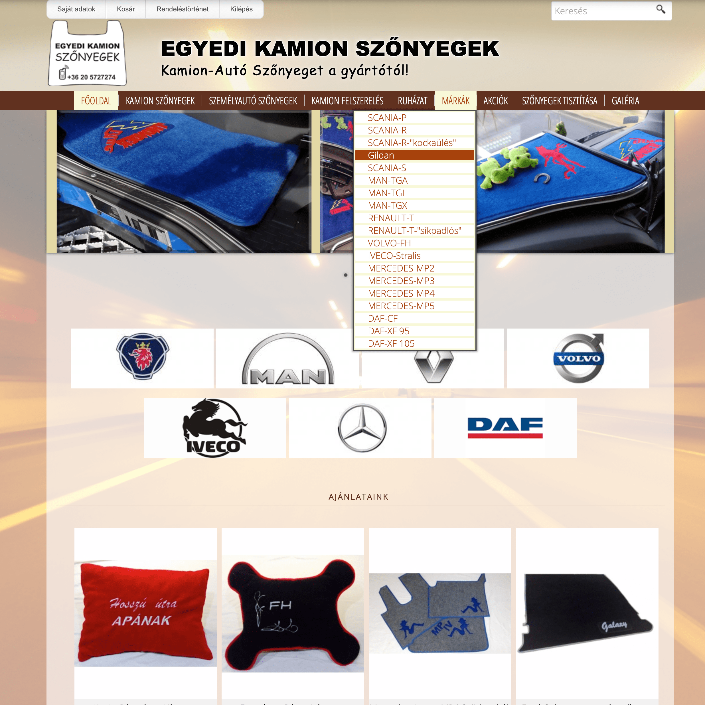 Kamion és autó szőnyeg webáruház készítés