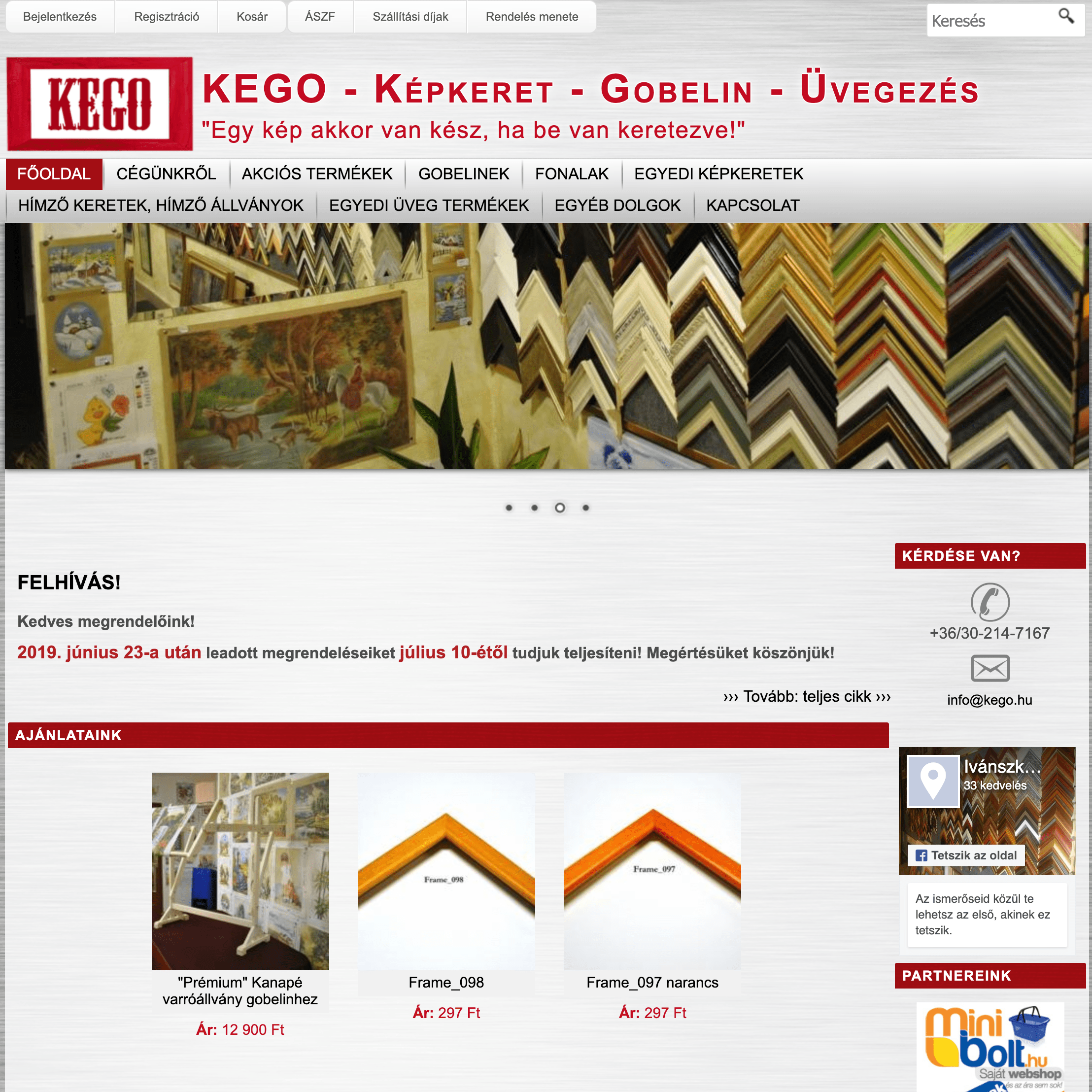 Képkeret és gobelin webáruház készítés