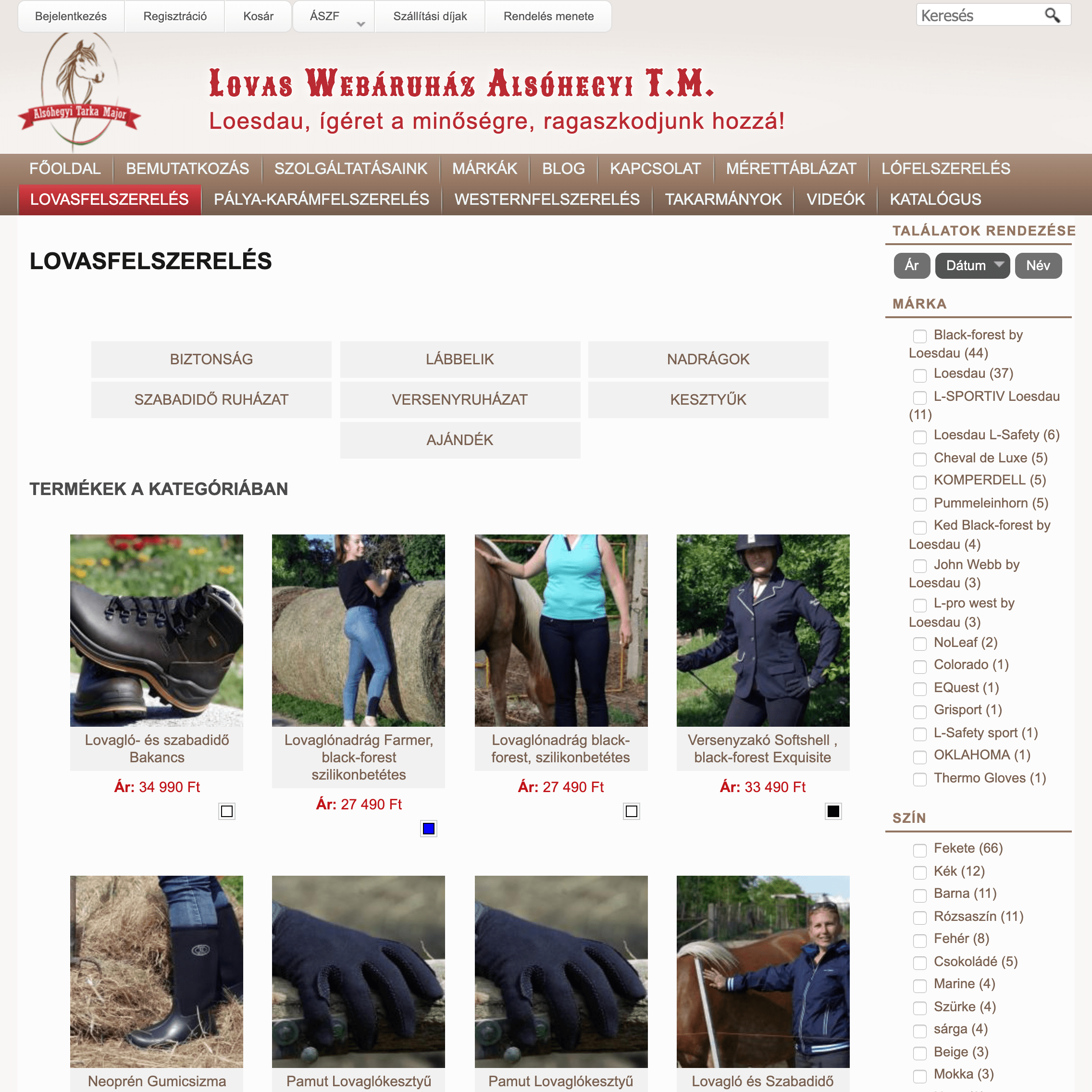 Lótenyésztéssel, lovas- és lófelszereléssel foglalkozó webáruház készítése