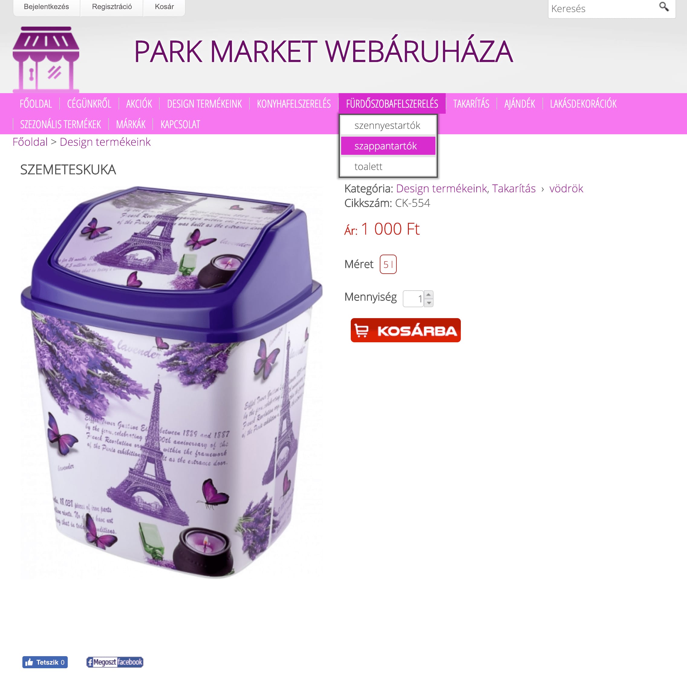 Park Market lakásfelszerelés webáruház készítés