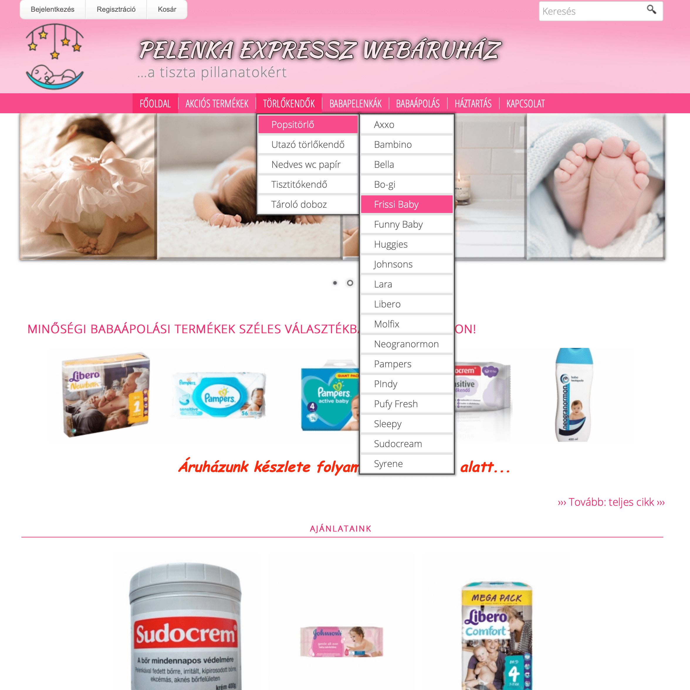 Pelenka, babaápolási webáruház készítés
