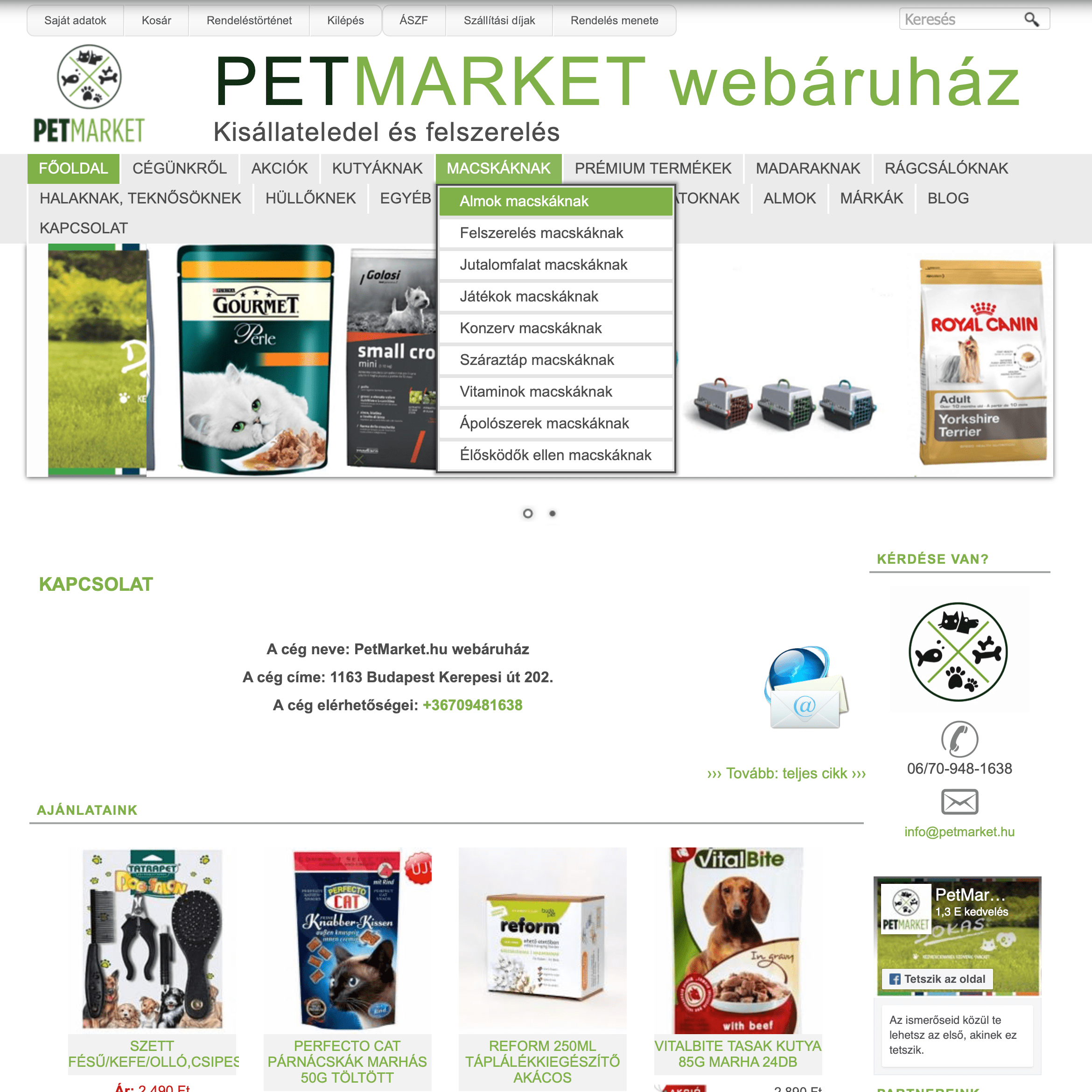 Kisállat eledel webáruház készítés