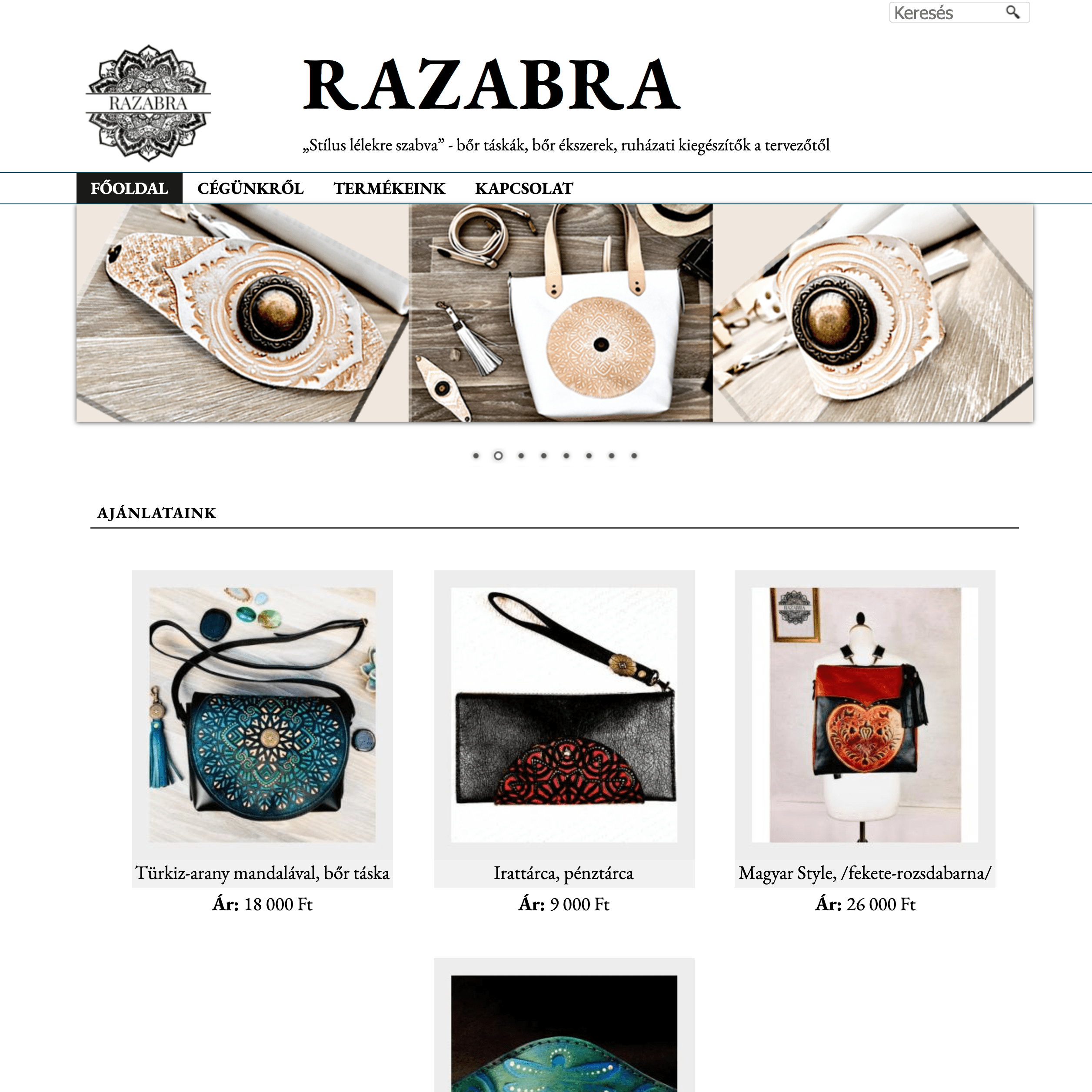 Egyedi bőr táskák és kiegészítők webáruházának készítése