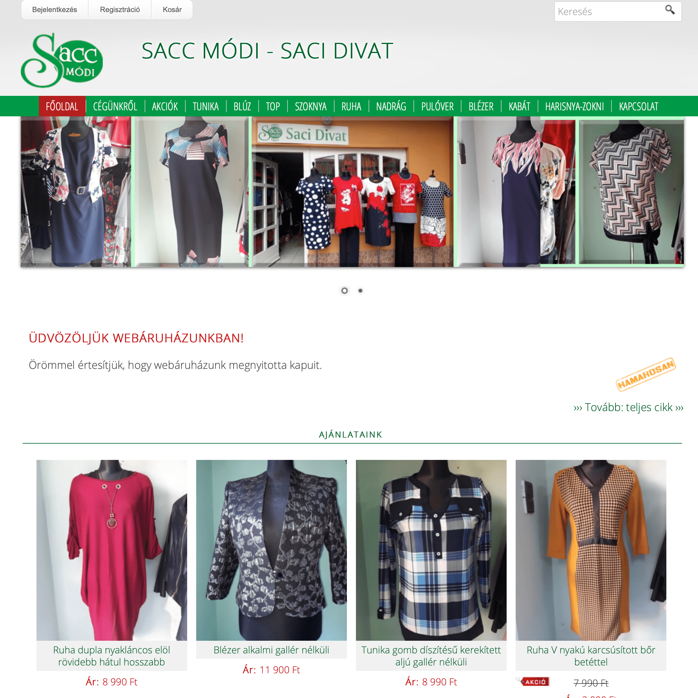 Divat ruha webáruház készítés