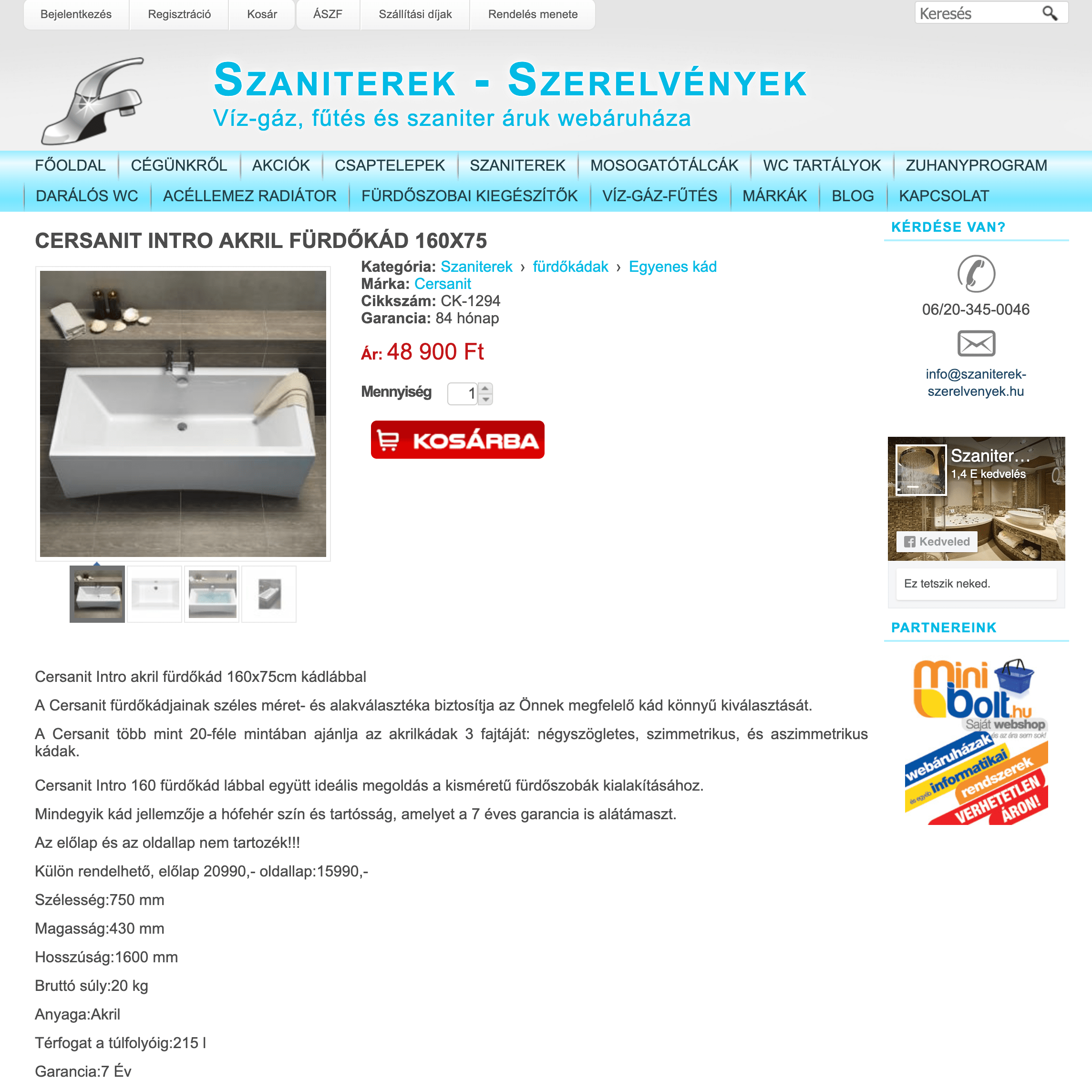 Szaniterek, szerelvények számára webáruház készítés