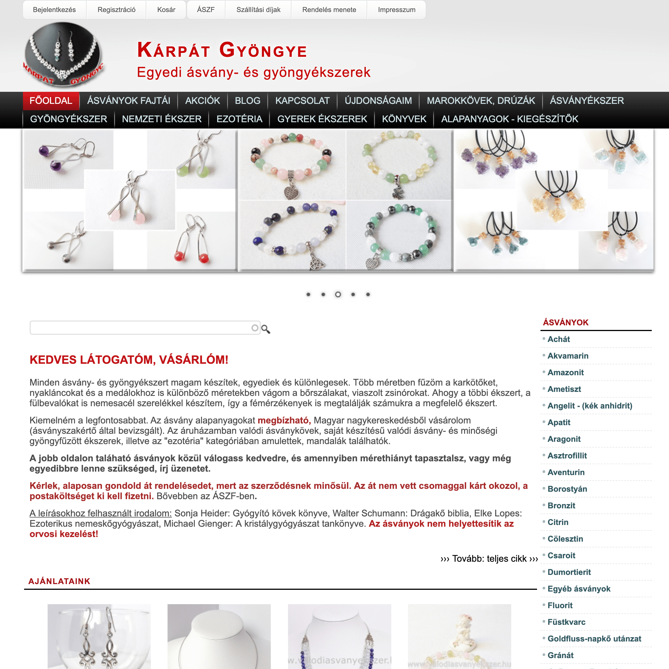 Ásvány ékszer webáruház készítés